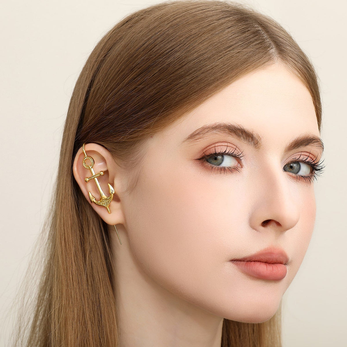 Safe Haven ear cuff worn on the ear, profile view