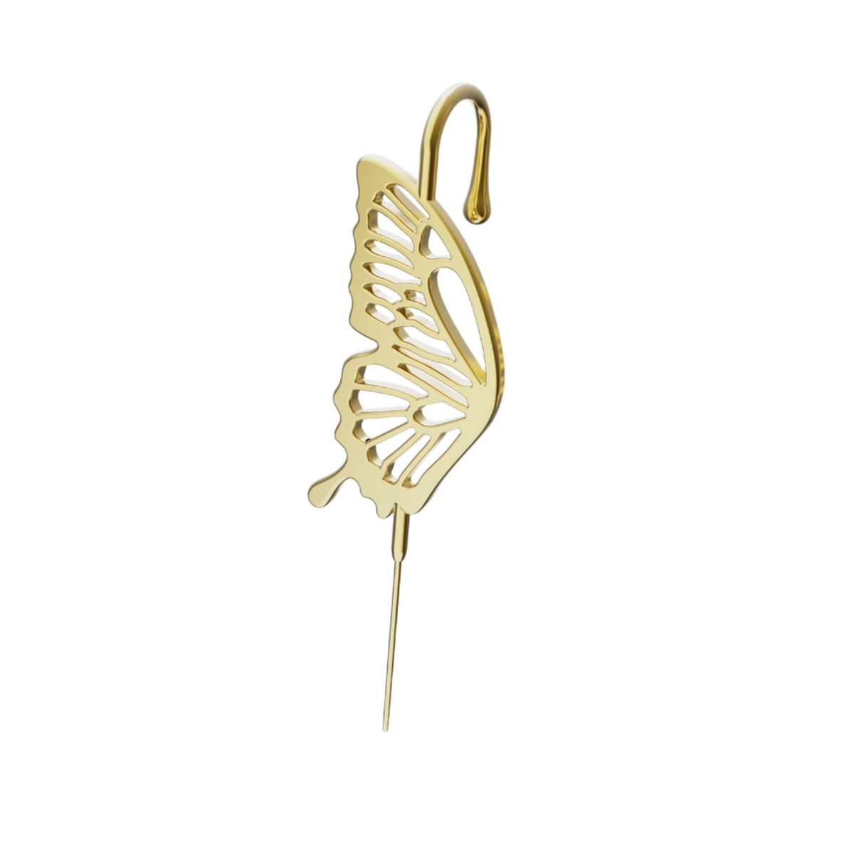 Gentle Butterfly ear cuff in gold on a black ear form