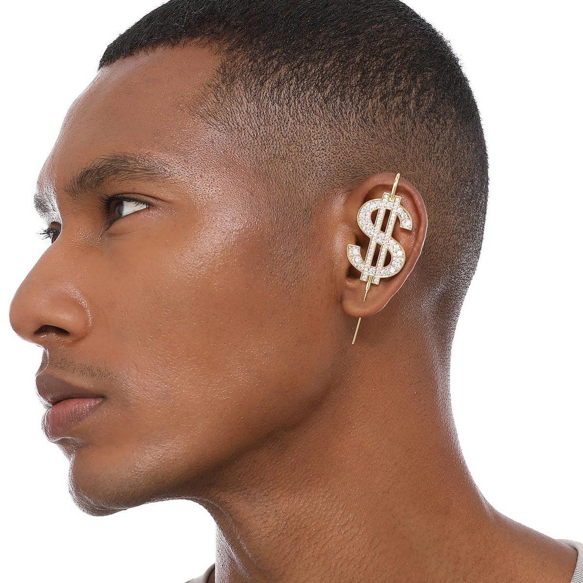 CA$H ear cuff worn on the ear, profile view