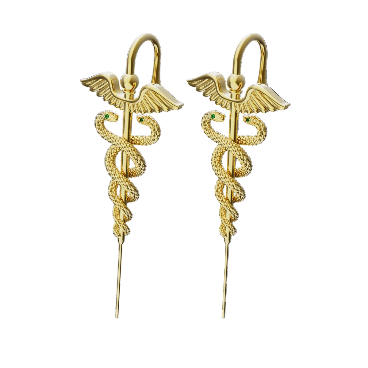 Caduceus ear cuffs in gold, a pair