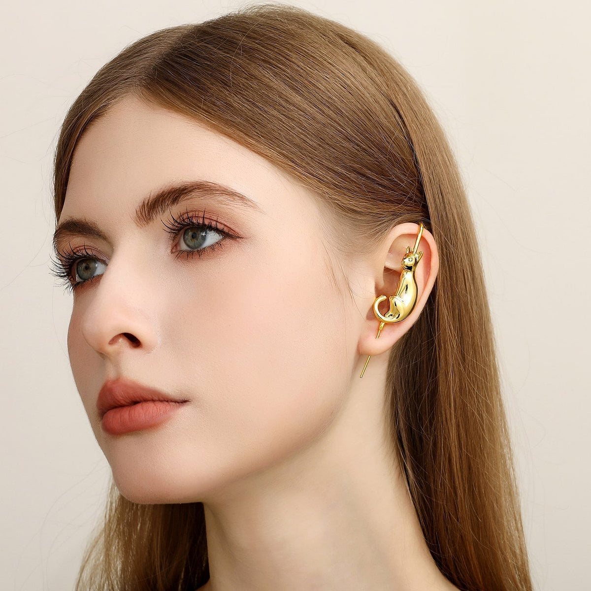 Mystic Cat ear cuff worn on the ear, profile view
