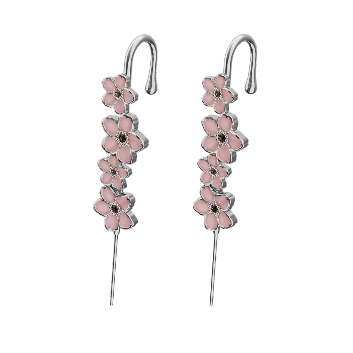 Cherry Blossom ear cuffs in silver, a pair