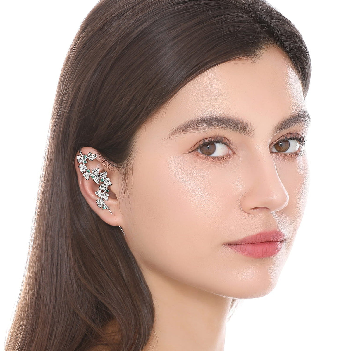 Creeping Ivy ear cuff worn on the ear, profile view