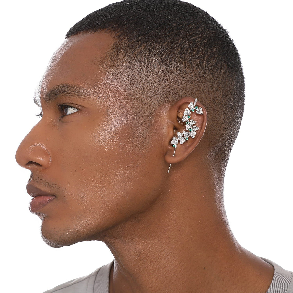 Creeping Ivy ear cuff worn on the ear, profile view