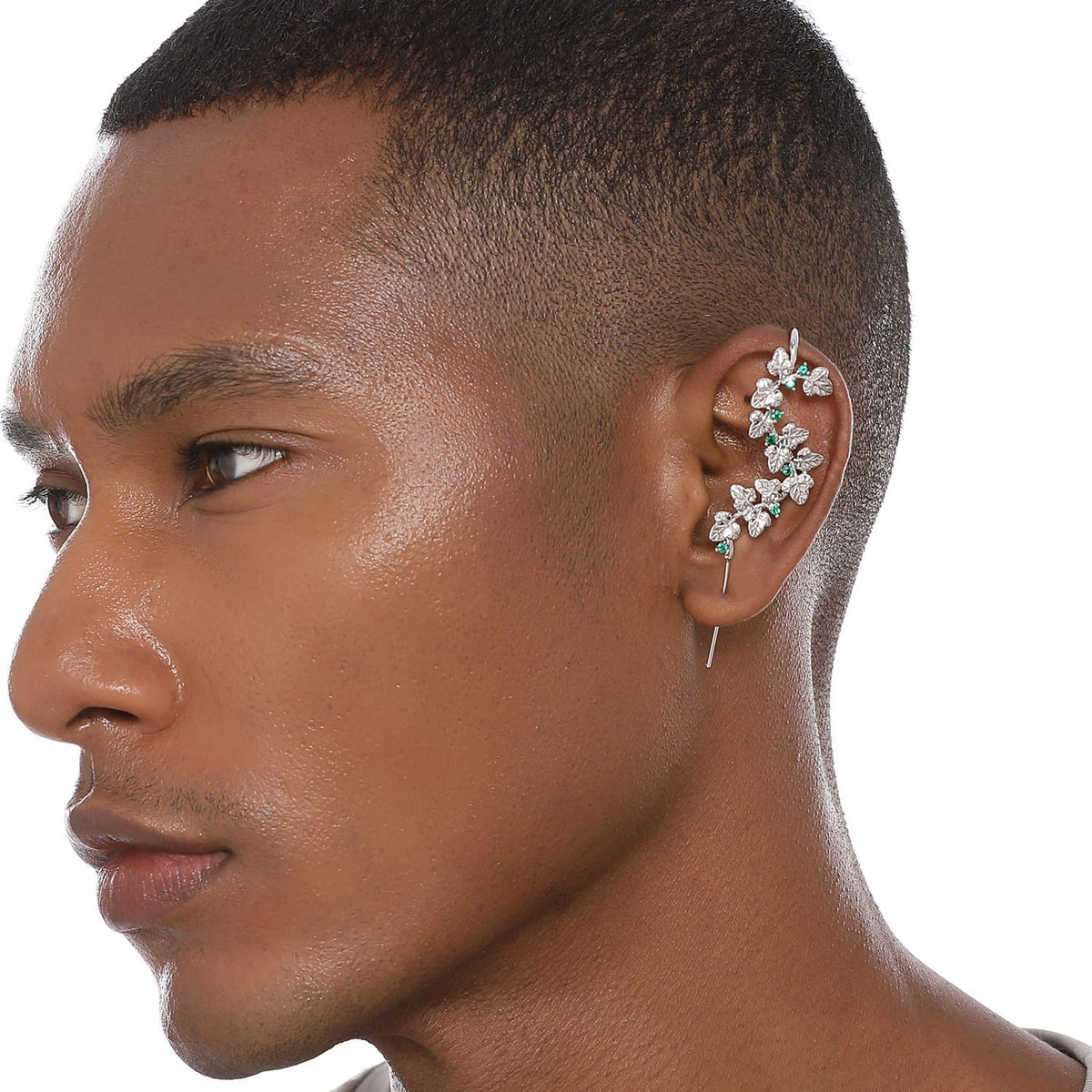 Creeping Ivy ear cuff worn on the ear, profile view