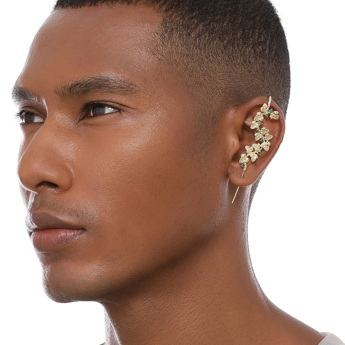 Creeping Ivy ear cuff worn on the ear, profile view