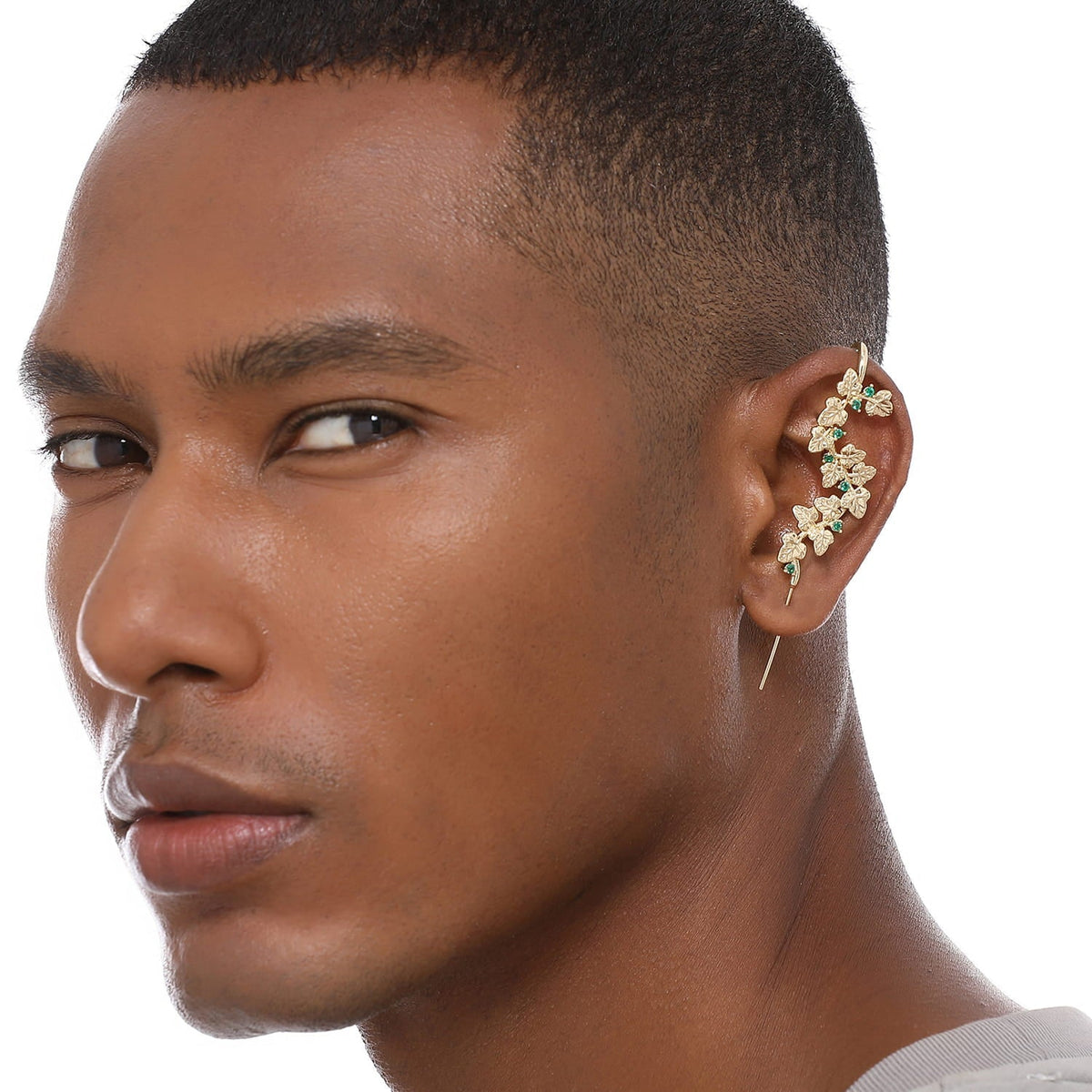 Creeping Ivy ear cuff worn on the ear, profile view