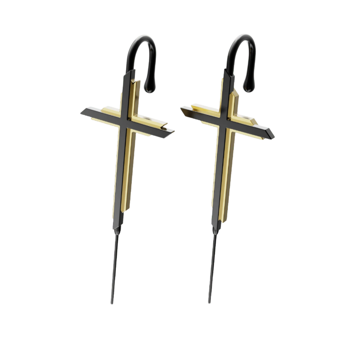 Cross ear cuffs in black, a pair