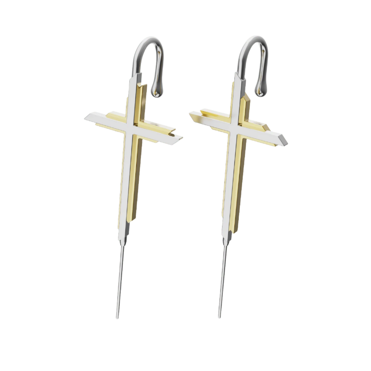 Cross ear cuffs in silver, a pair