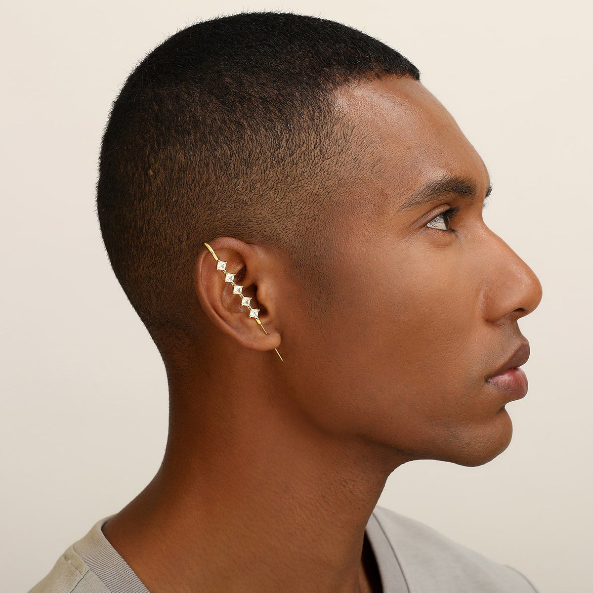 Crystal Stack ear cuff worn on the ear, profile view