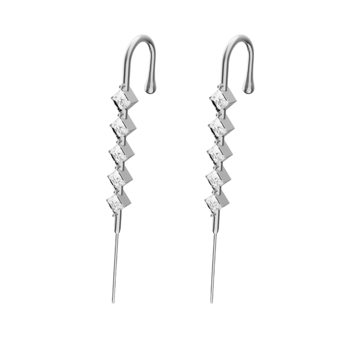 Crystal Stack ear cuffs in silver, a pair