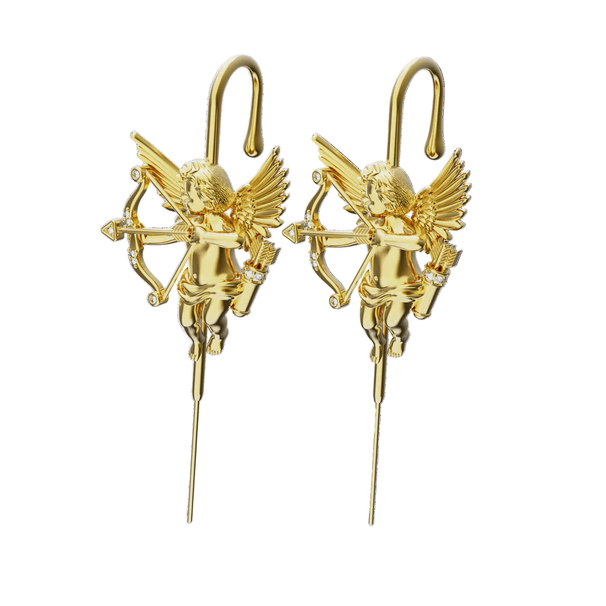 Cupid ear cuffs in gold, a pair