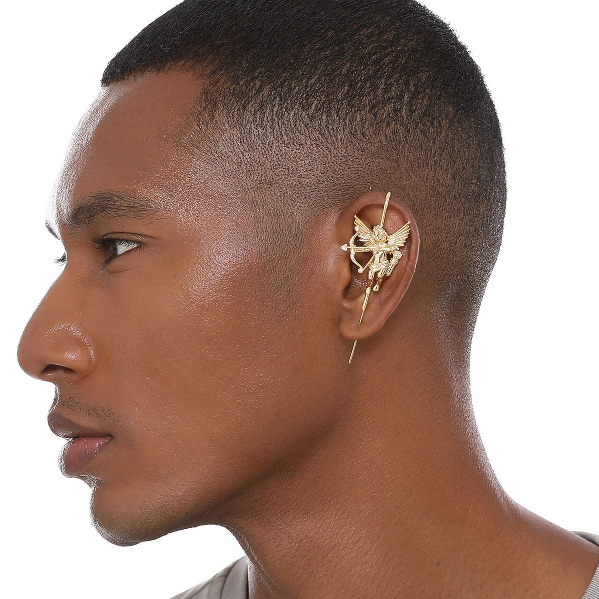 Cupid ear cuff worn on the ear, profile view