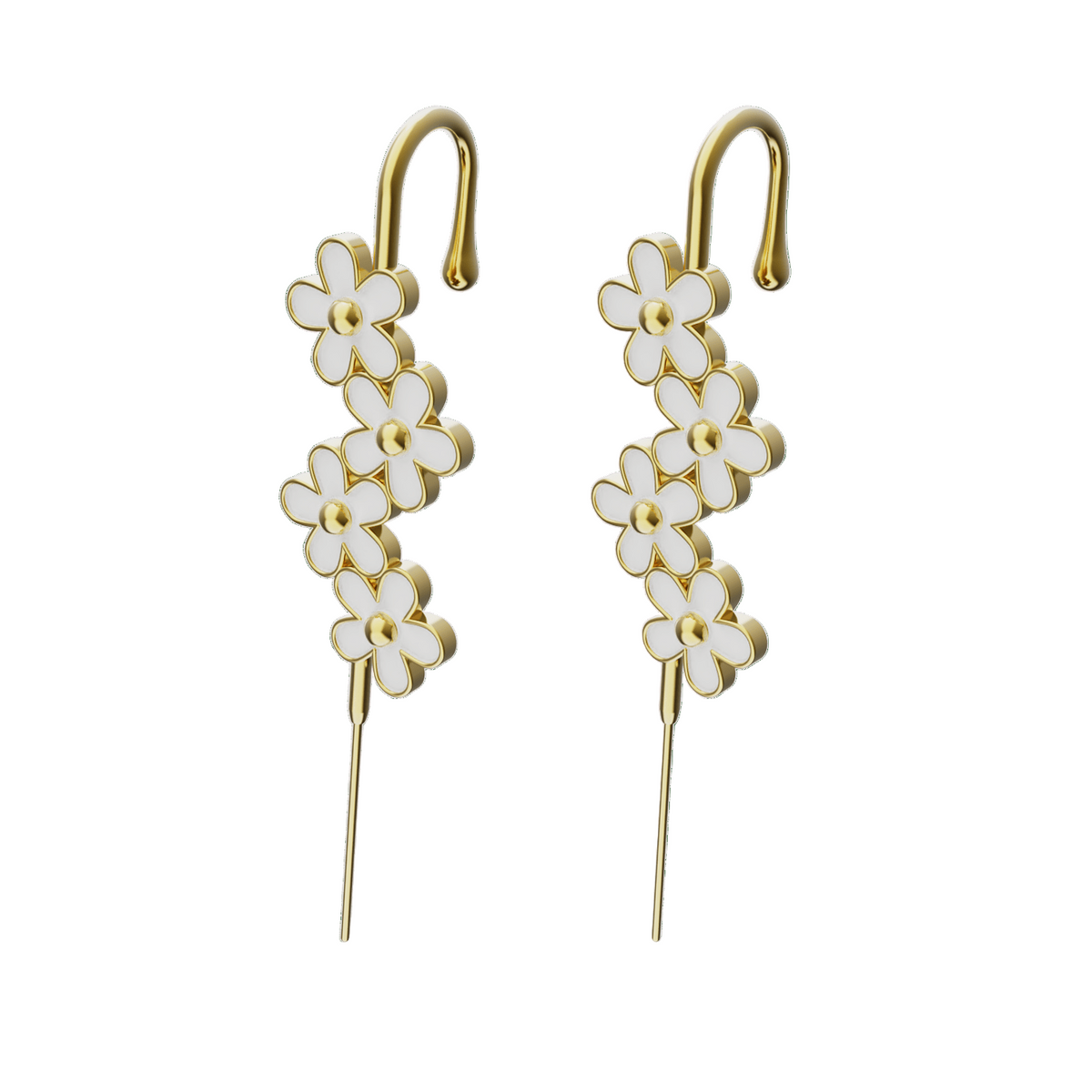Daisy Flower ear cuffs in gold, a pair