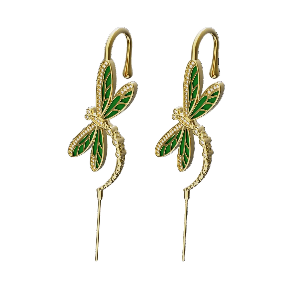 Dragonfly ear cuffs in gold, a pair