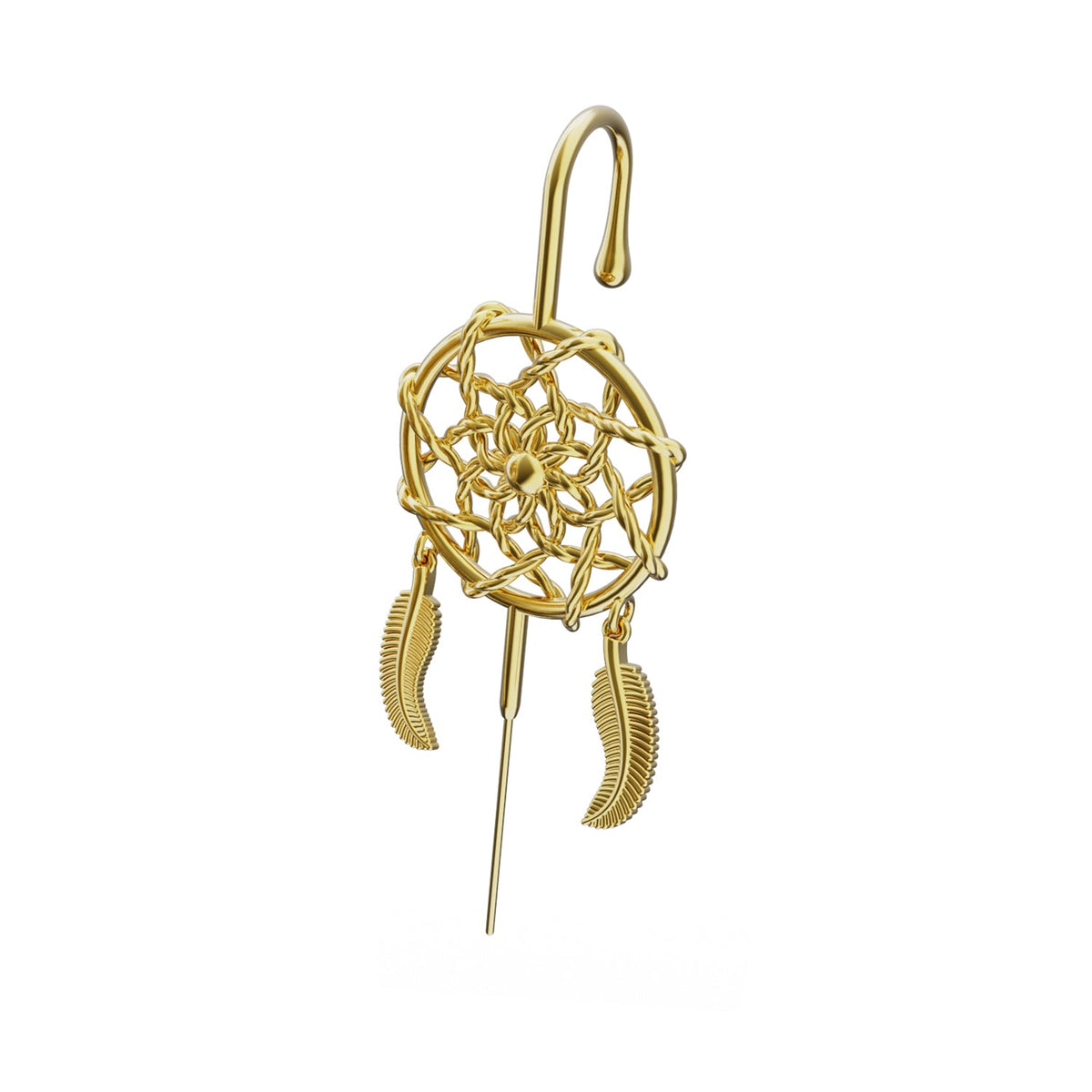 Dreamcatcher ear cuff in gold, single