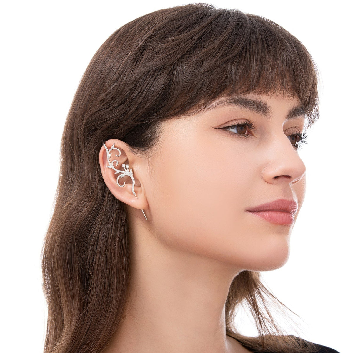 Enchanted Vine ear cuff worn on the ear, profile view