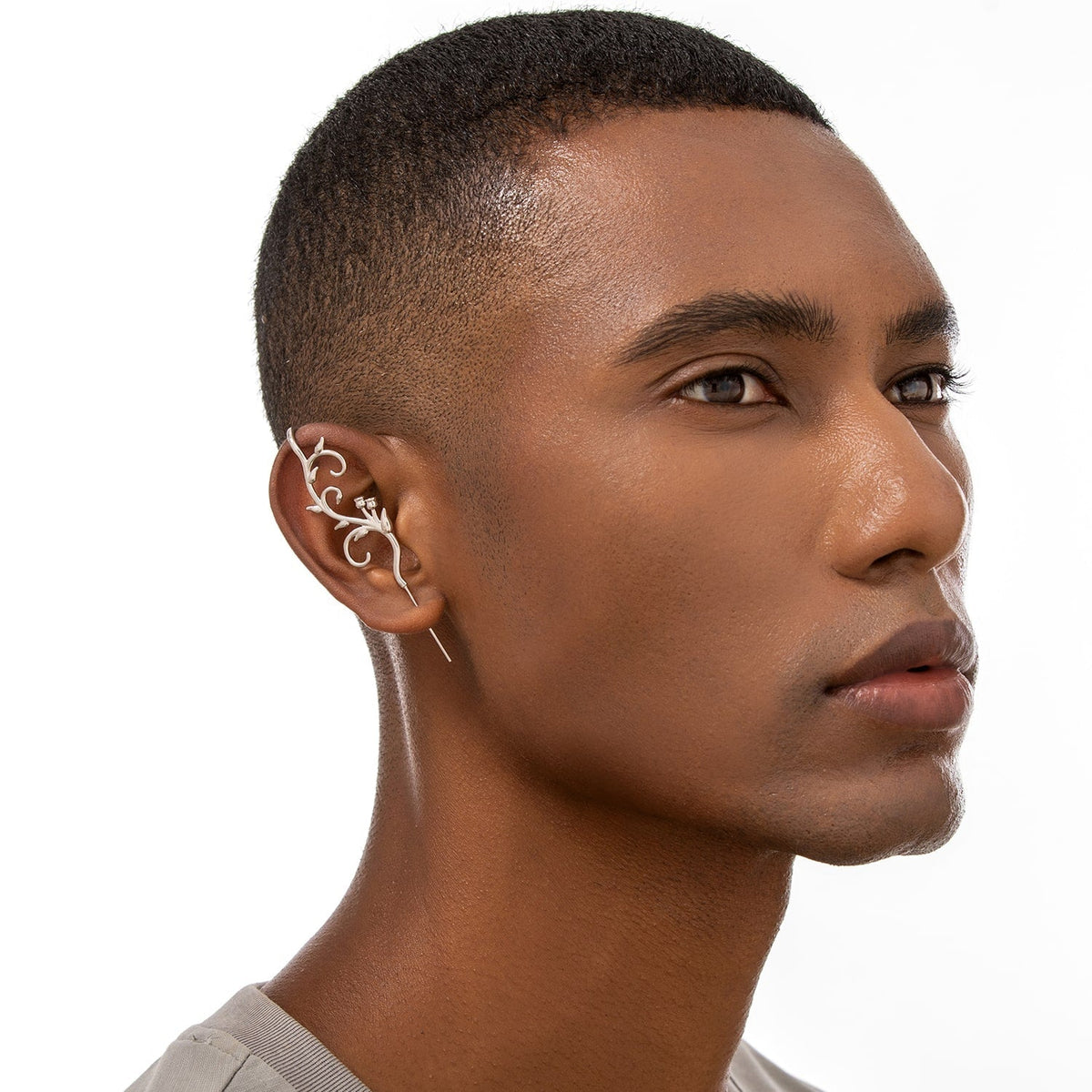 Enchanted Vine ear cuff worn on the ear, profile view
