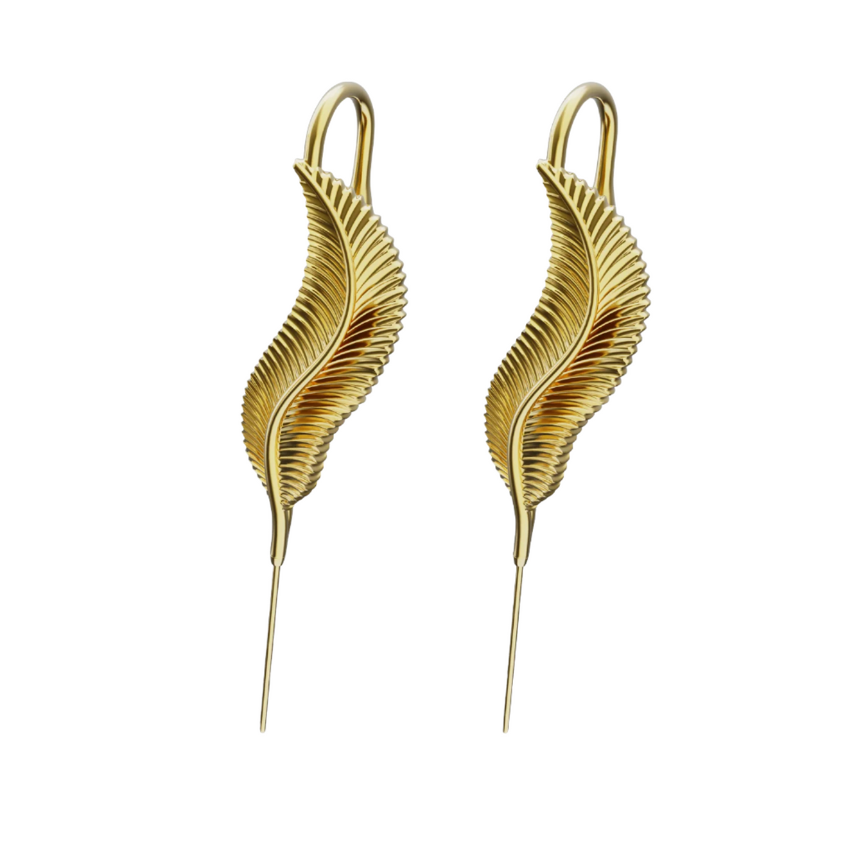 Feathered Grace ear cuffs in gold, a pair