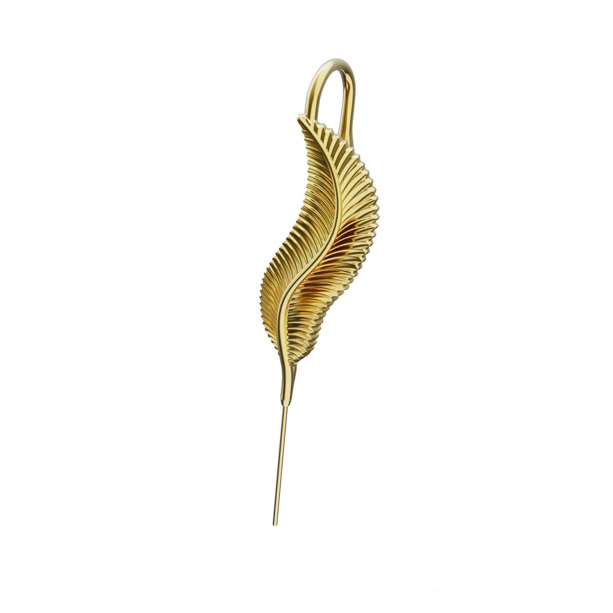 Feathered Grace ear cuff in gold on a black ear form