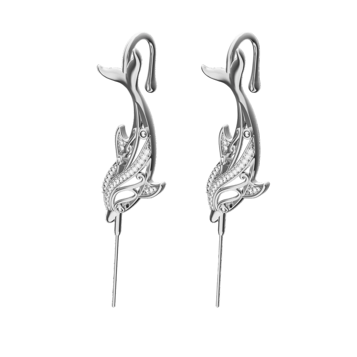Graceful Dolphin ear cuffs in silver, a pair