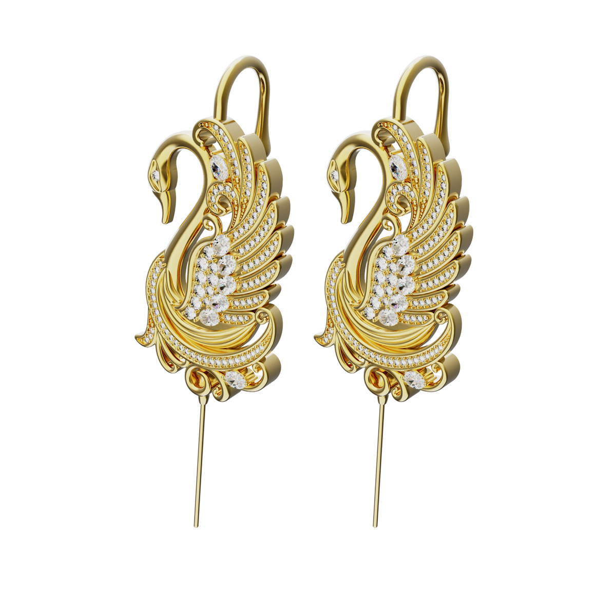 Graceful Swan ear cuffs in gold, a pair