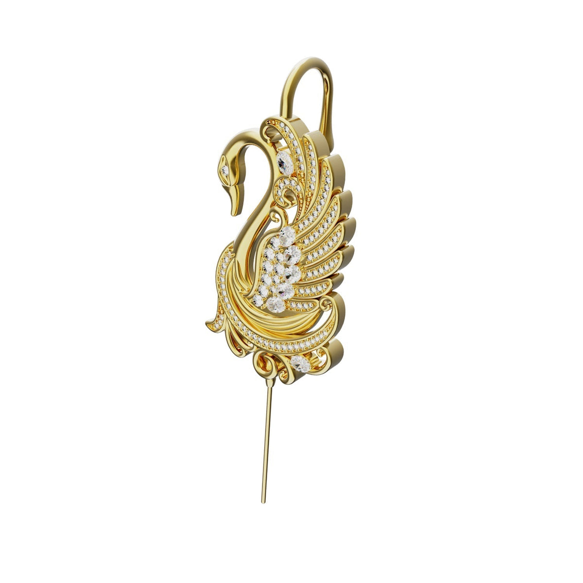 Graceful Swan ear cuff in gold, single