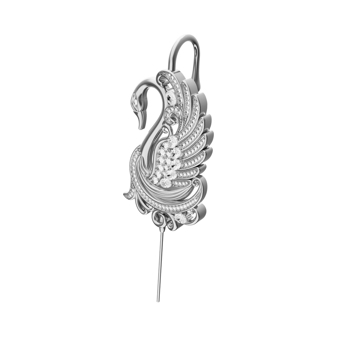 Graceful Swan ear cuff in silver, single