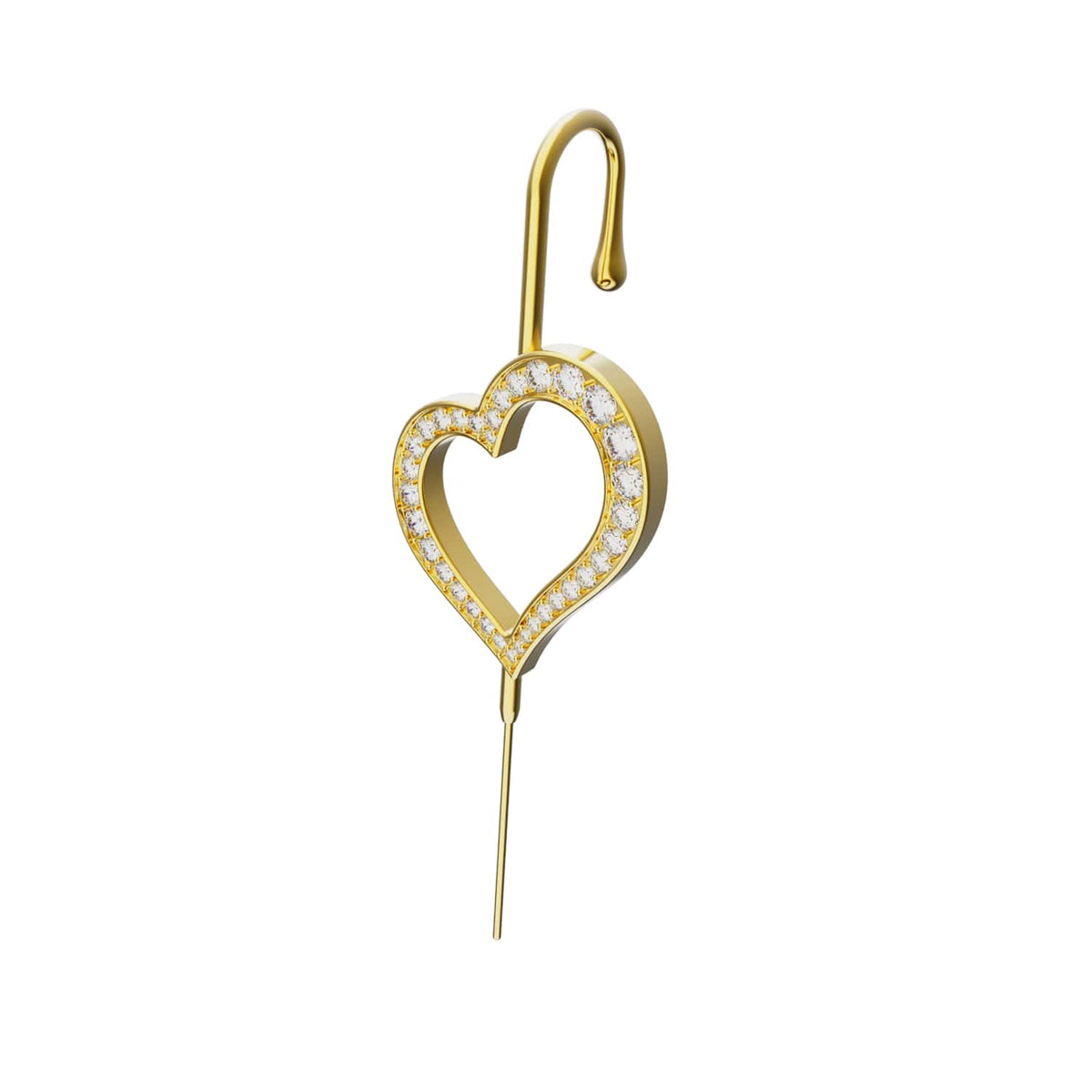Pure Heart ear cuff in gold on a black ear form