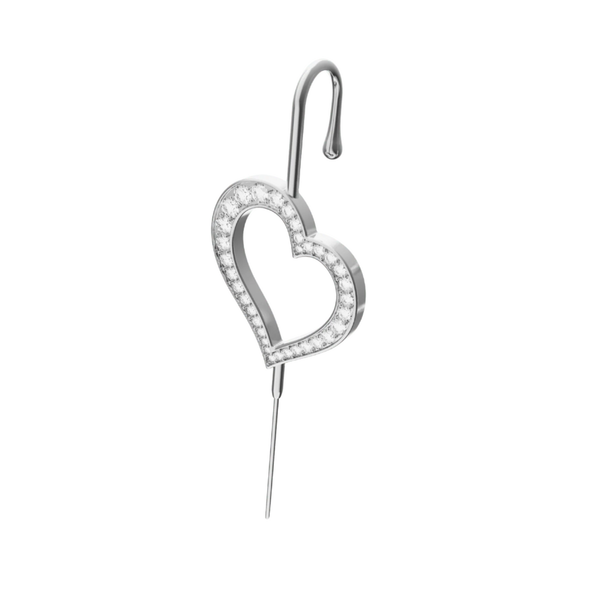 Pure Heart ear cuff in silver on a black ear form