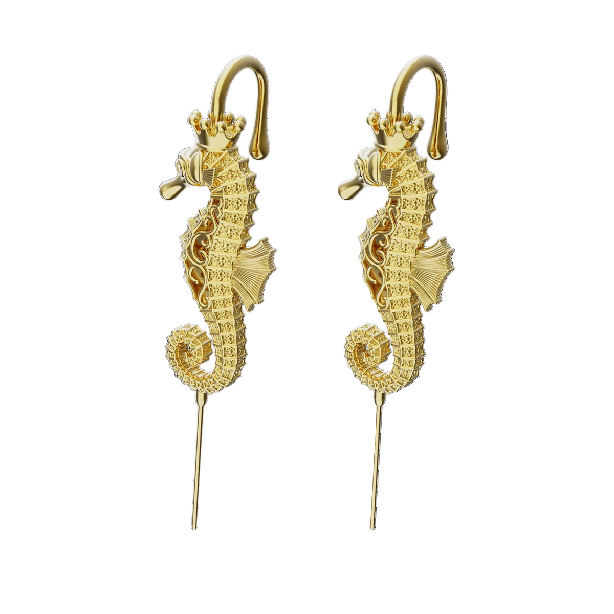 Imperial Seahorse ear cuffs in gold, a pair