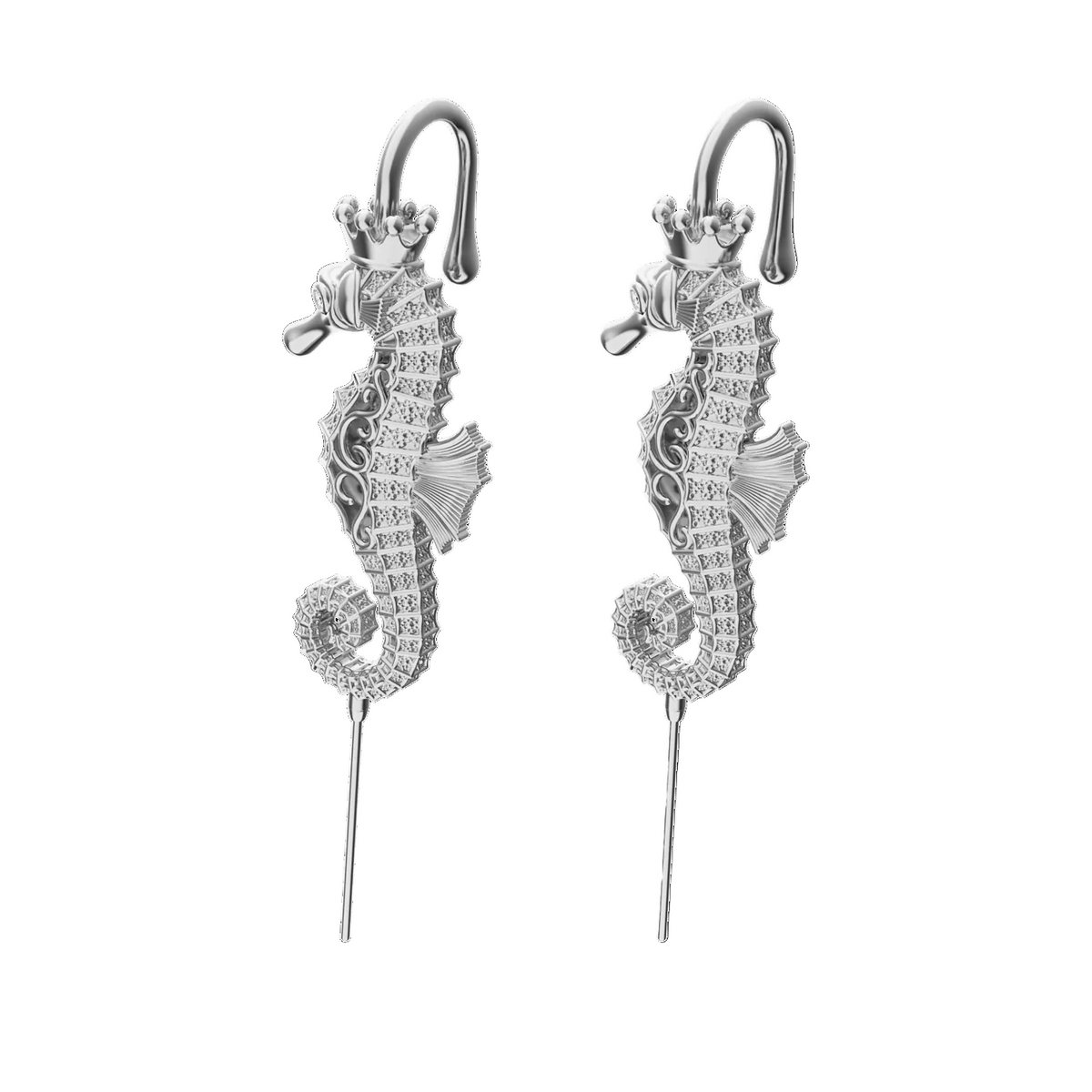 Imperial Seahorse ear cuffs in silver, a pair
