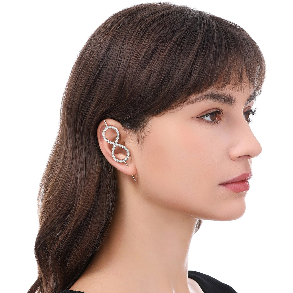 Infinity ear cuff worn on the ear, profile view