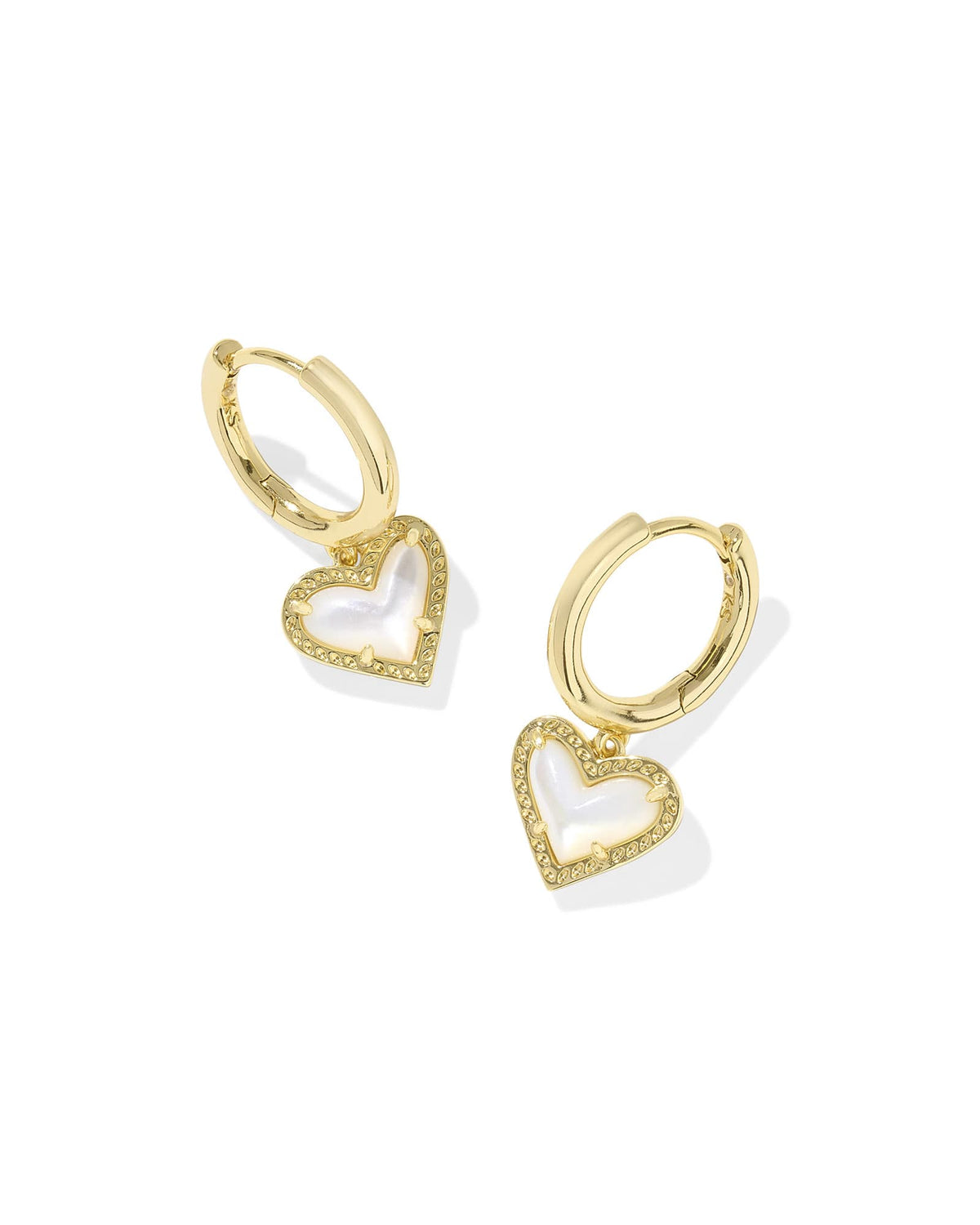 Avaline Ari Heart Gold Huggie Earrings in Rose Quartz