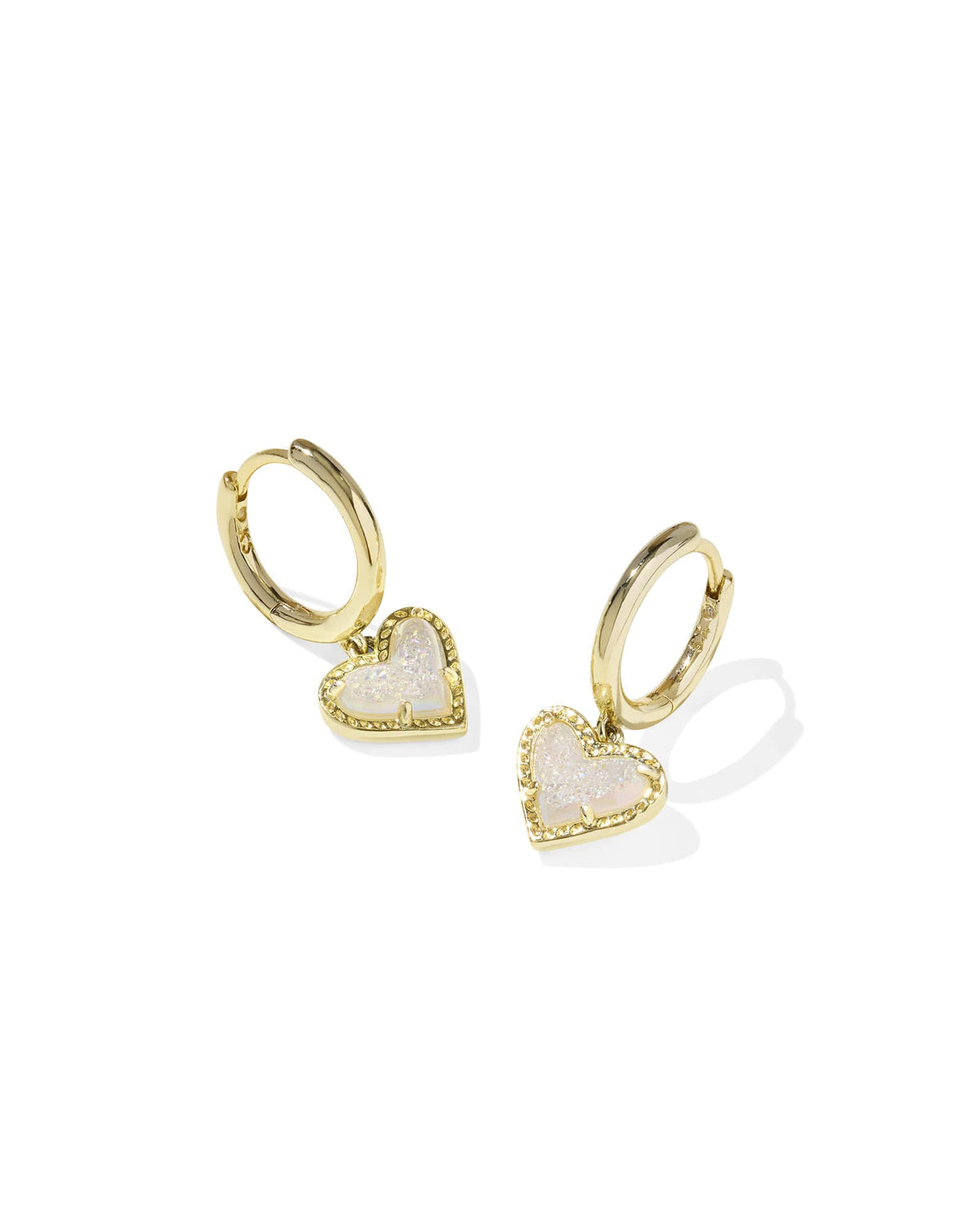 Avaline Ari Heart Gold Huggie Earrings in Rose Quartz
