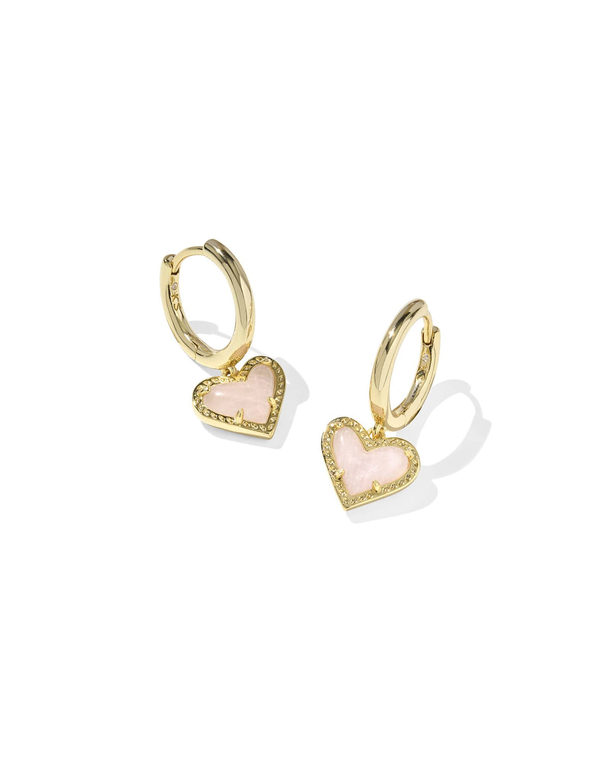 Avaline Ari Heart Gold Huggie Earrings in Rose Quartz