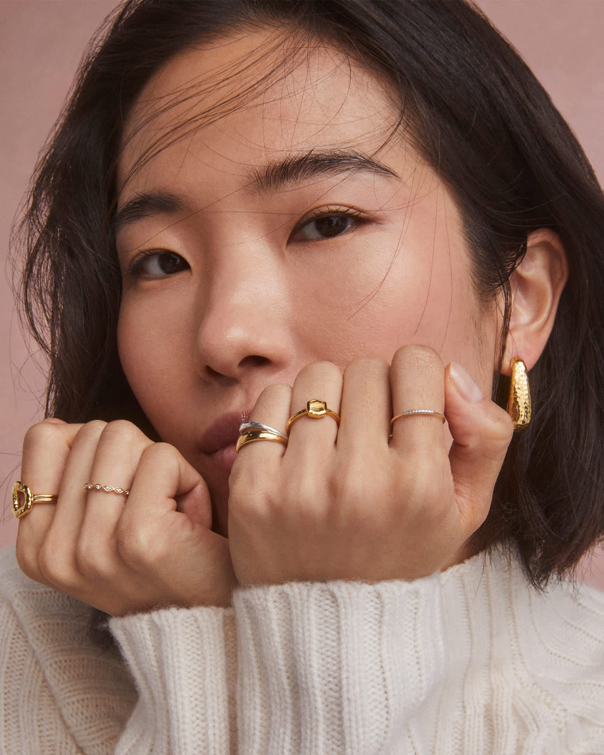 Avaline Meg Double Band Ring in Mixed Metal