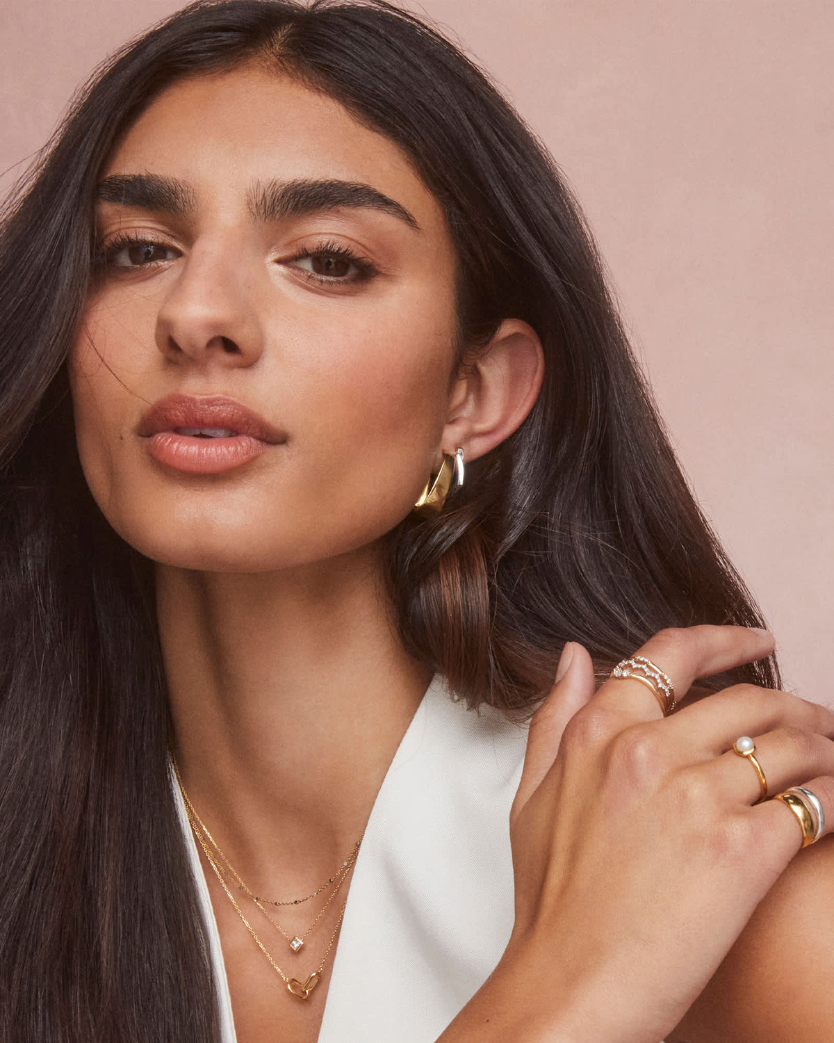 Avaline Meg Double Band Ring in Mixed Metal