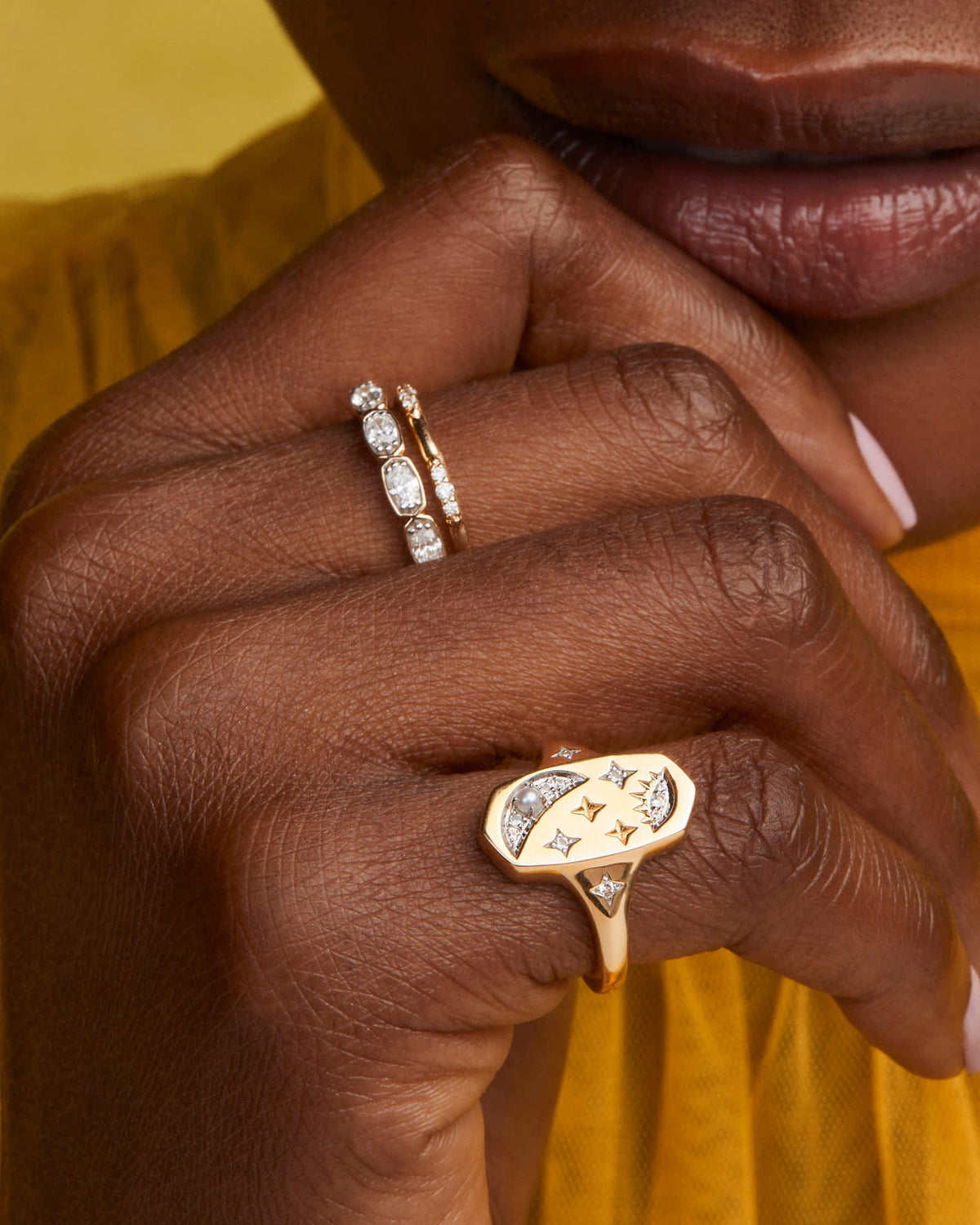 Avaline Skye Celestial 18k Yellow Gold Vermeil Cocktail Ring 