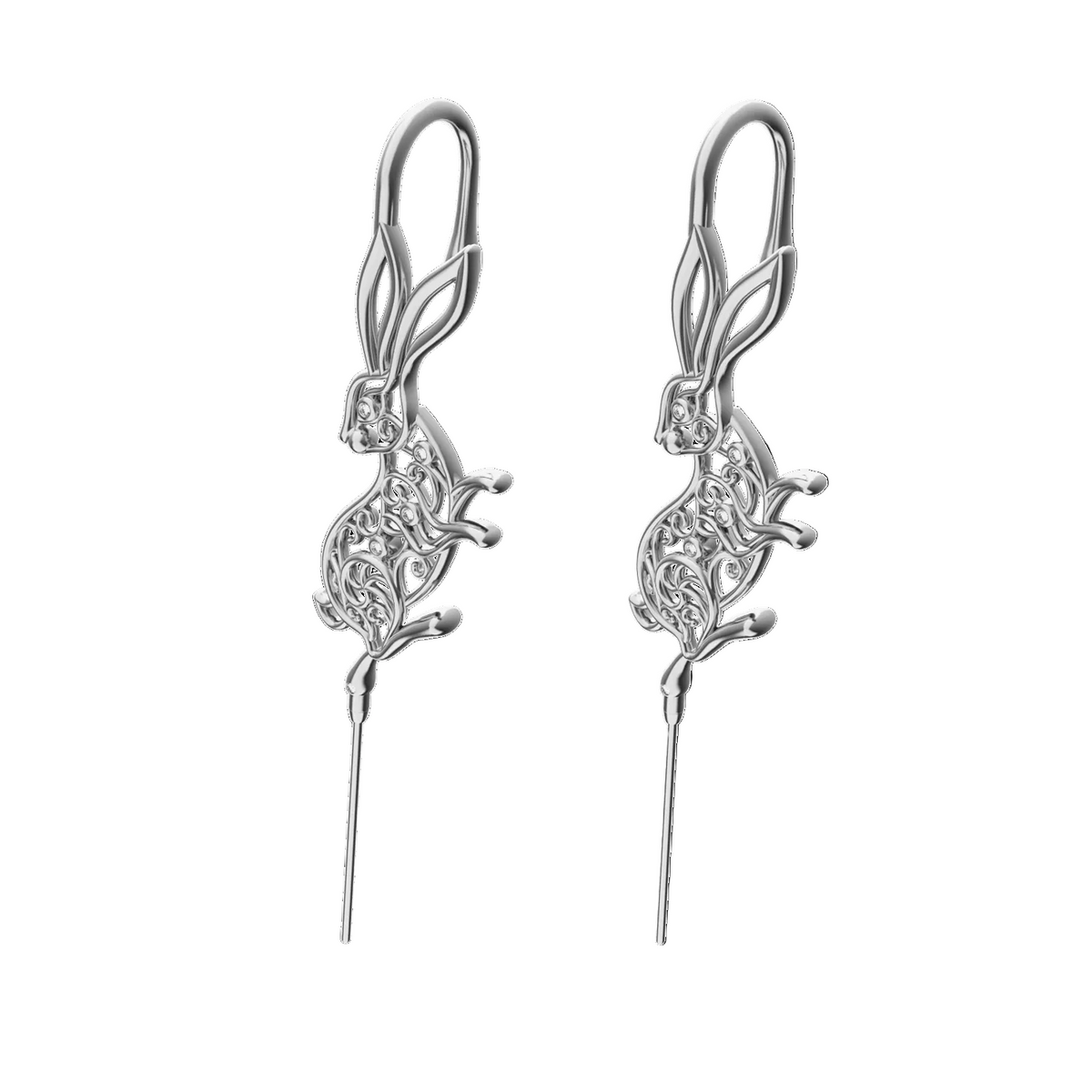 Leaping Hare ear cuffs in silver, a pair