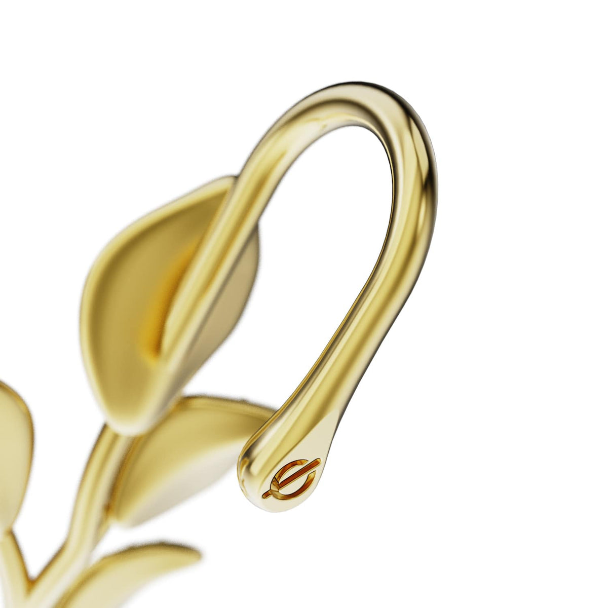 Whispering Leaves ear cuff in gold, the hook that sits over the ear