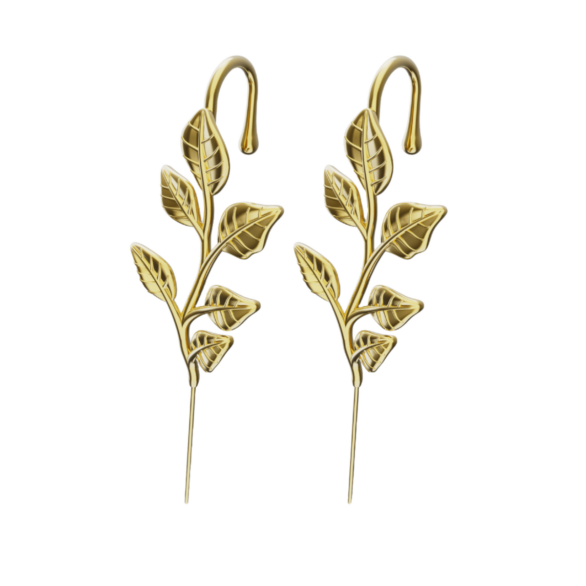 Whispering Leaves ear cuffs in gold, a pair