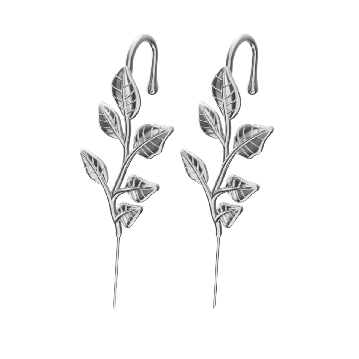 Whispering Leaves ear cuffs in silver, a pair