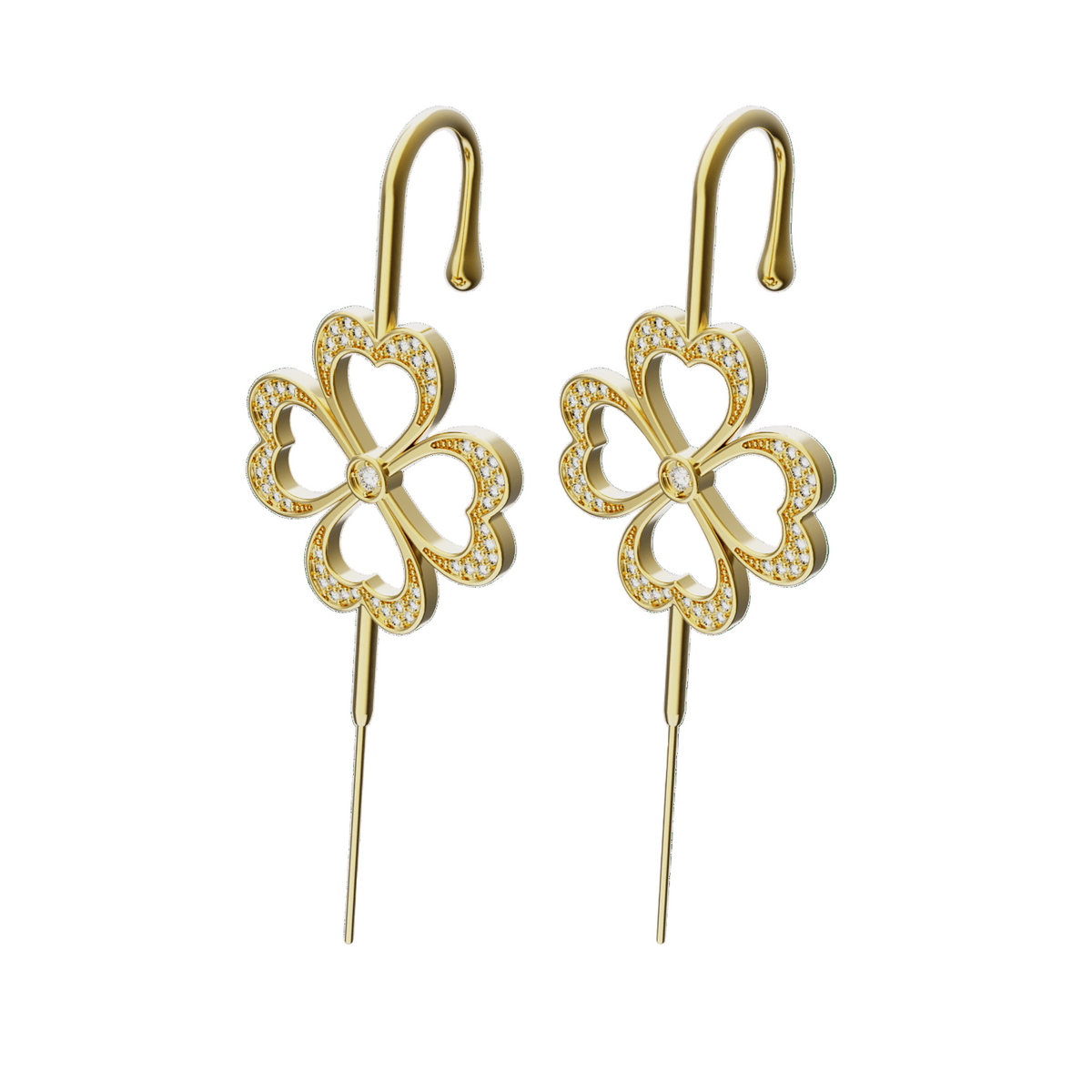 Lucky Clover ear cuffs in gold, a pair