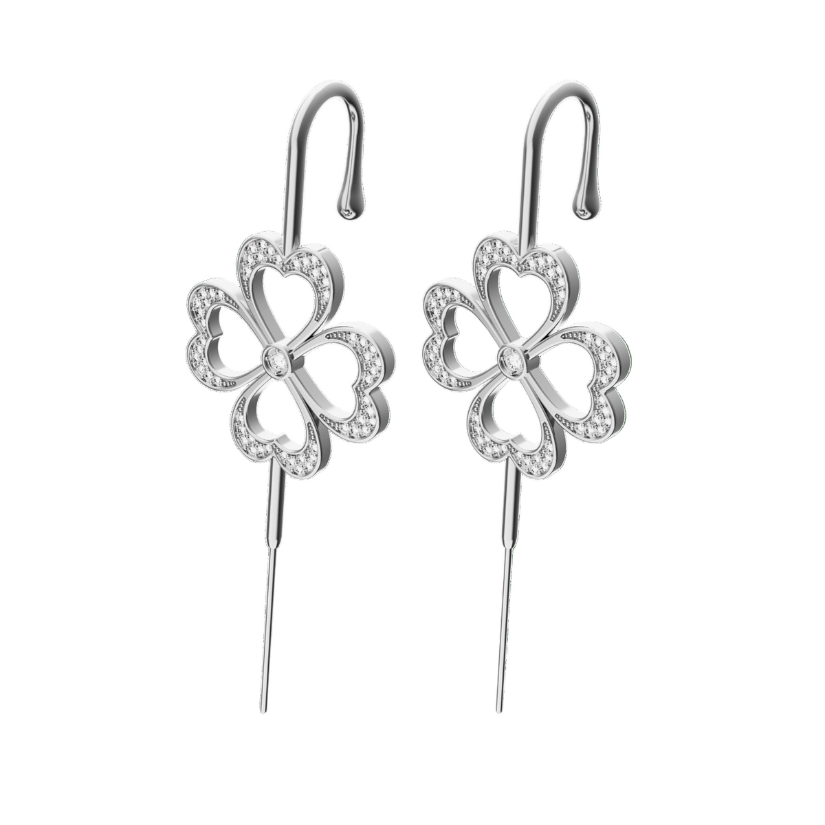 Lucky Clover ear cuffs in silver, a pair