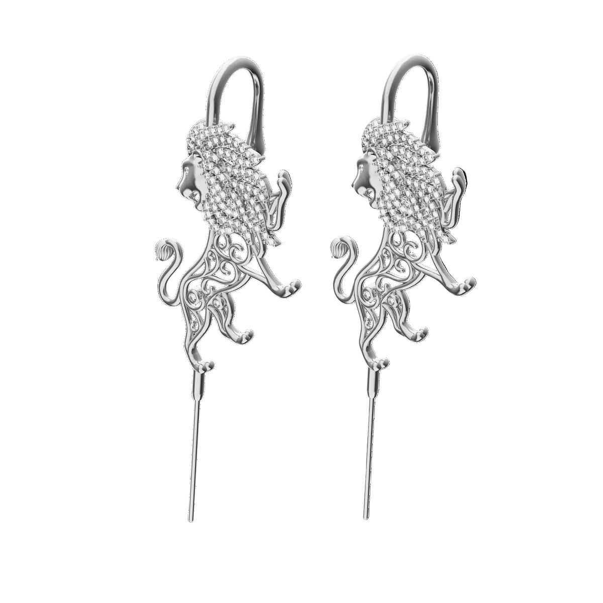 Majestic Lion ear cuffs in silver, a pair