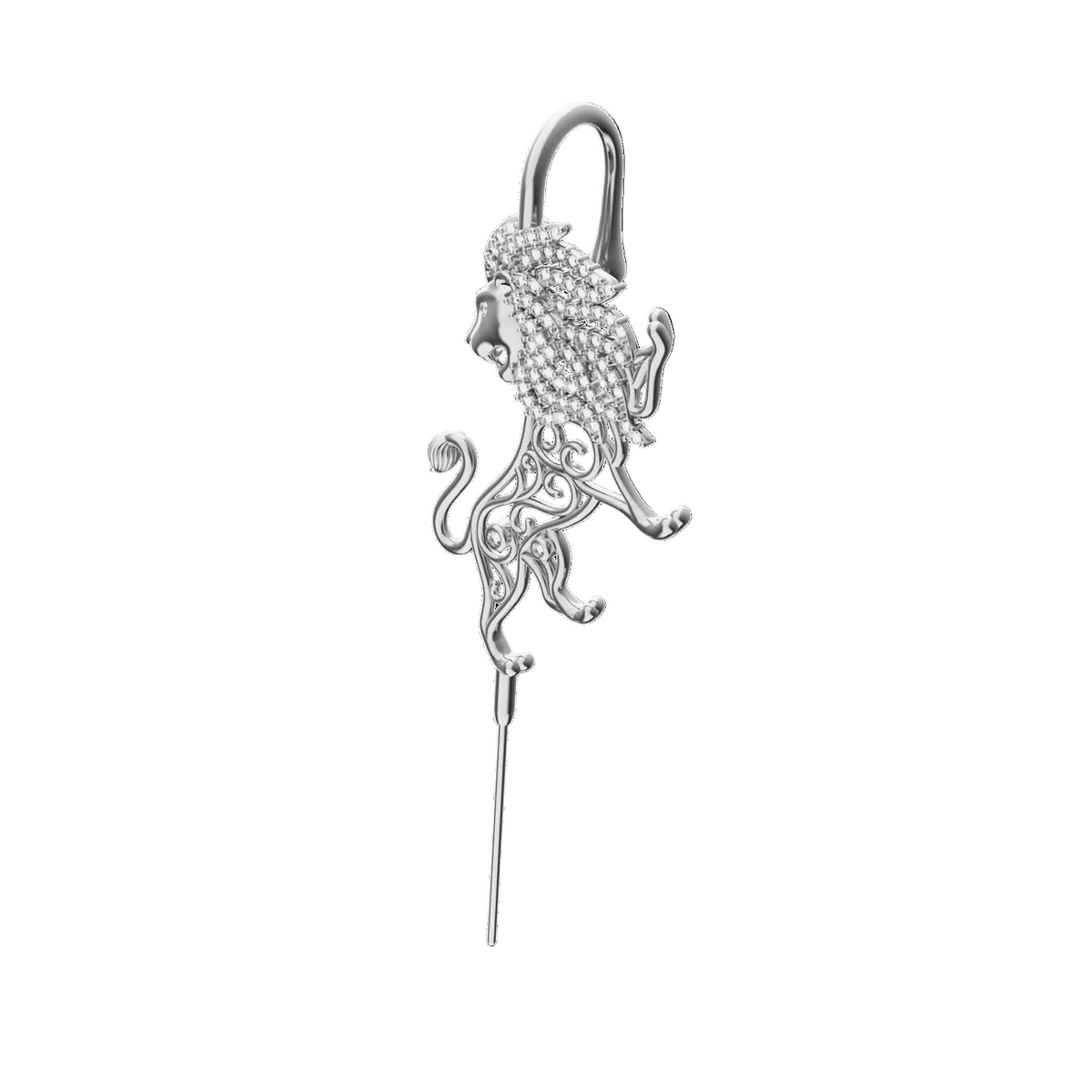 Majestic Lion ear cuff in silver, single