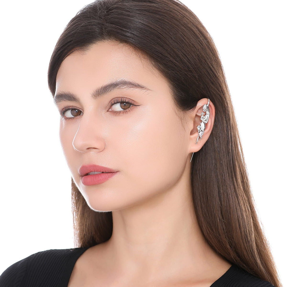 Motherhood ear cuff worn on the ear, profile view