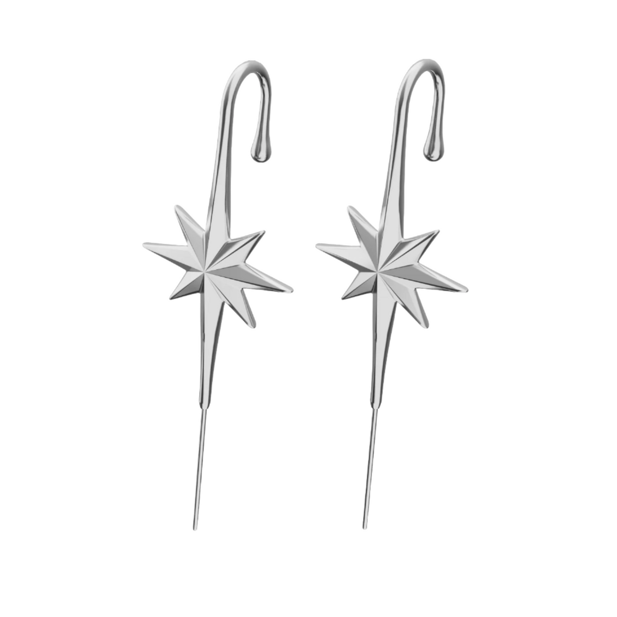 North Star ear cuffs in silver, a pair