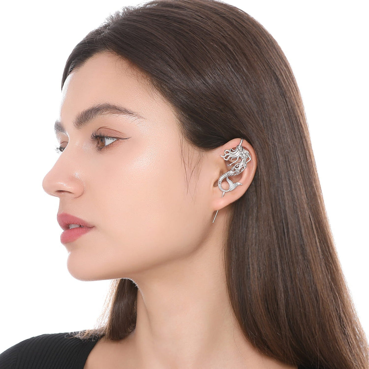 Ocean Siren ear cuff worn on the ear, profile view